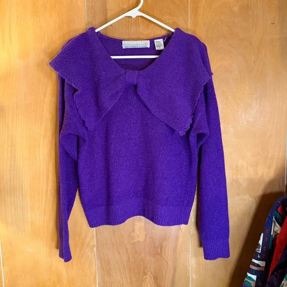 Vintage Bramble Lane Purple Silk Angora Blend Bow Collar Sweater Womens Medium - Picture 8 of 8